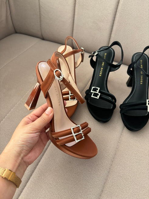 Rhinestone Decor Open Toe Buckle Straps